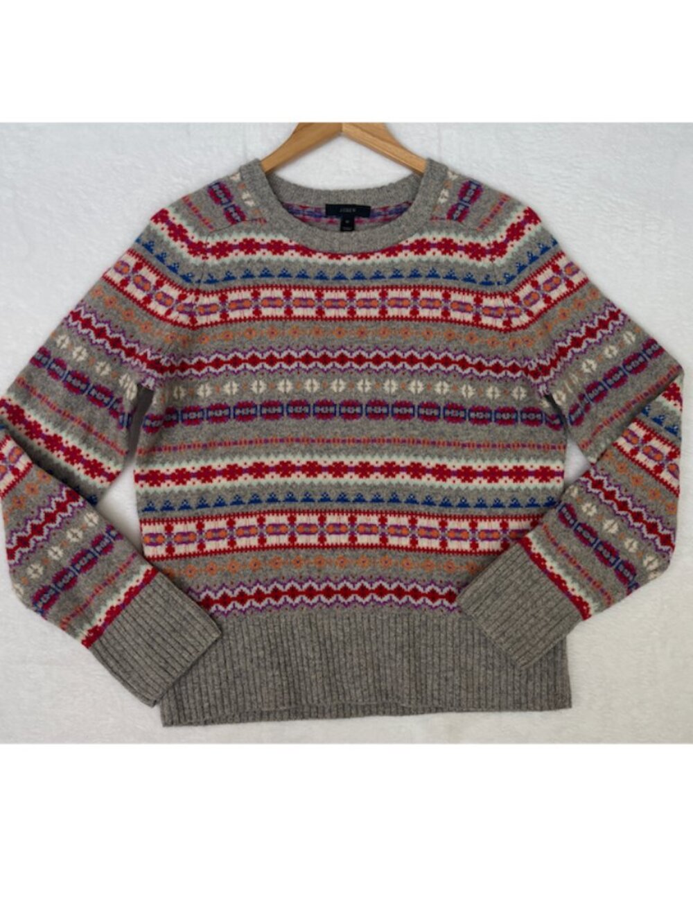 J.Crew Holly Fair Isle 100% Wool Crew Neck Sweater Winter Cottage Nordic sz M